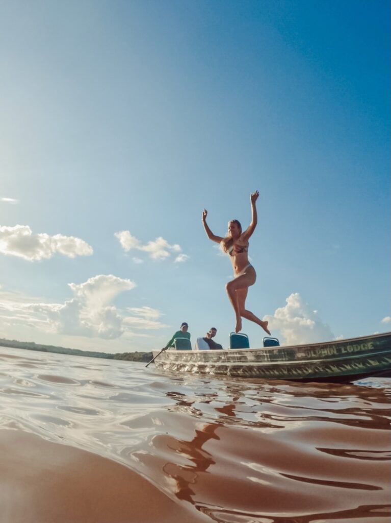 Swimming in Juma Lake in the Brazilian Amazon